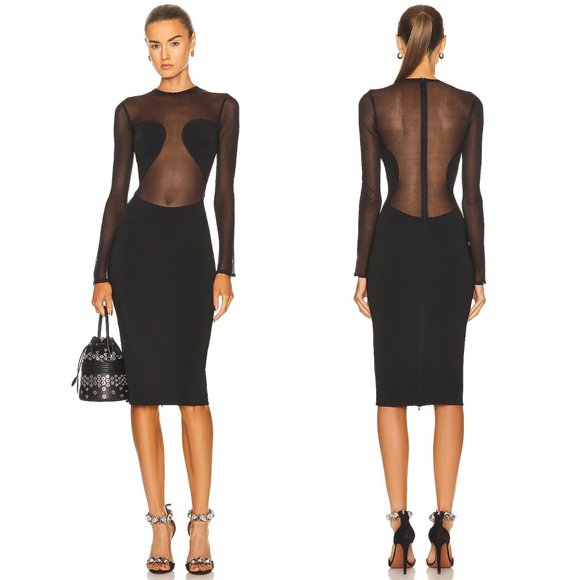 Alaia Dresses & Skirts - NEW ALAÏA Bodysheer Midi Dress in Noir Black Silk Body Sheer 36 / 4 / Small S